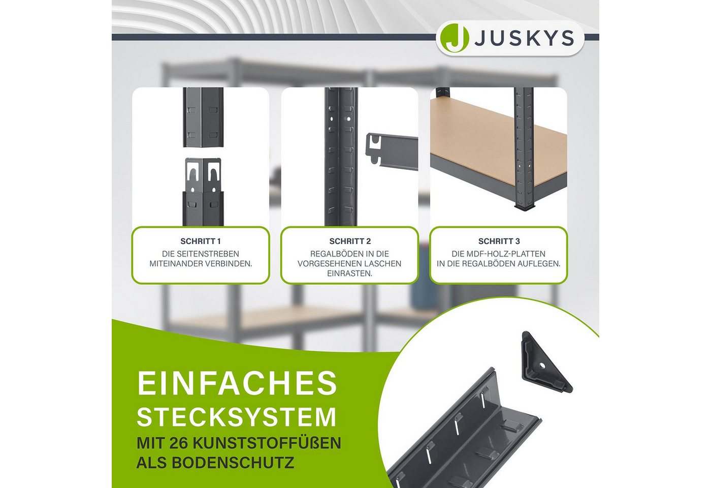 Juskys Schwerlastregal 3er Regalsystem, aus verzinktem Metall, Abstände der Böden frei wählbar – Bild 4 von 5