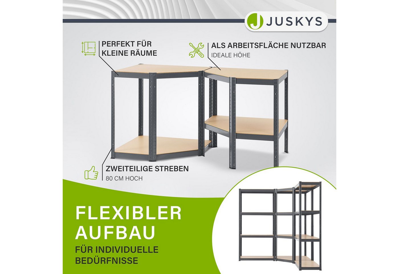 Juskys Schwerlastregal 3er Regalsystem, aus verzinktem Metall, Abstände der Böden frei wählbar – Bild 5 von 5