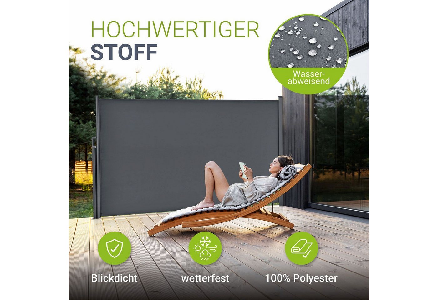 Juskys Seitenmarkise Dubai Sonnen- & Sichtschutz, ausziehbar bis 3 m, wasserabweisend – Bild 5 von 5