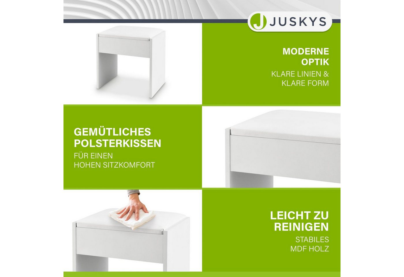 Juskys Sitzhocker Melly, 30x40x43 cm, hoher Sitzkomfort, beschichtet und kratzfeste Oberfläche – Bild 3 von 5
