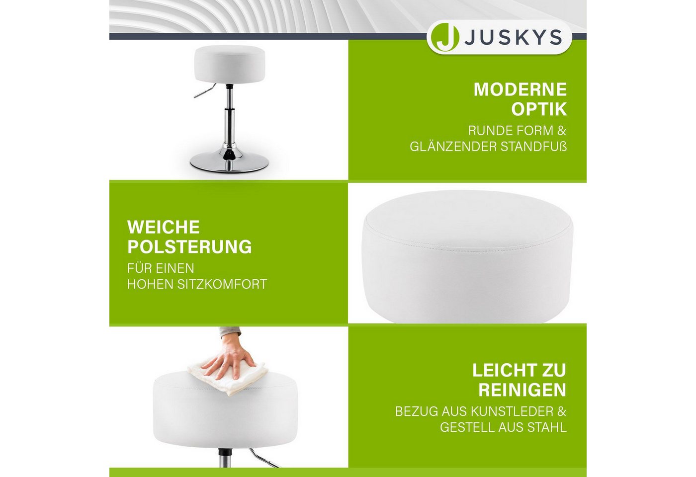 Juskys Sitzhocker Tonia, gepolsterter Hocker, stufenlos höhenverstellbar, stabiler Standfuß – Bild 3 von 5