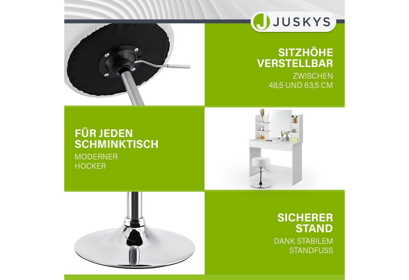 Juskys Sitzhocker Tonia, gepolsterter Hocker, stufenlos höhenverstellbar, stabiler Standfuß – Bild 4 von 5