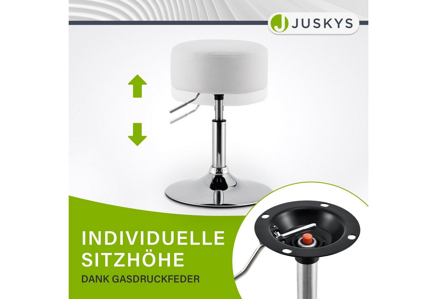 Juskys Sitzhocker Tonia, gepolsterter Hocker, stufenlos höhenverstellbar, stabiler Standfuß – Bild 5 von 5