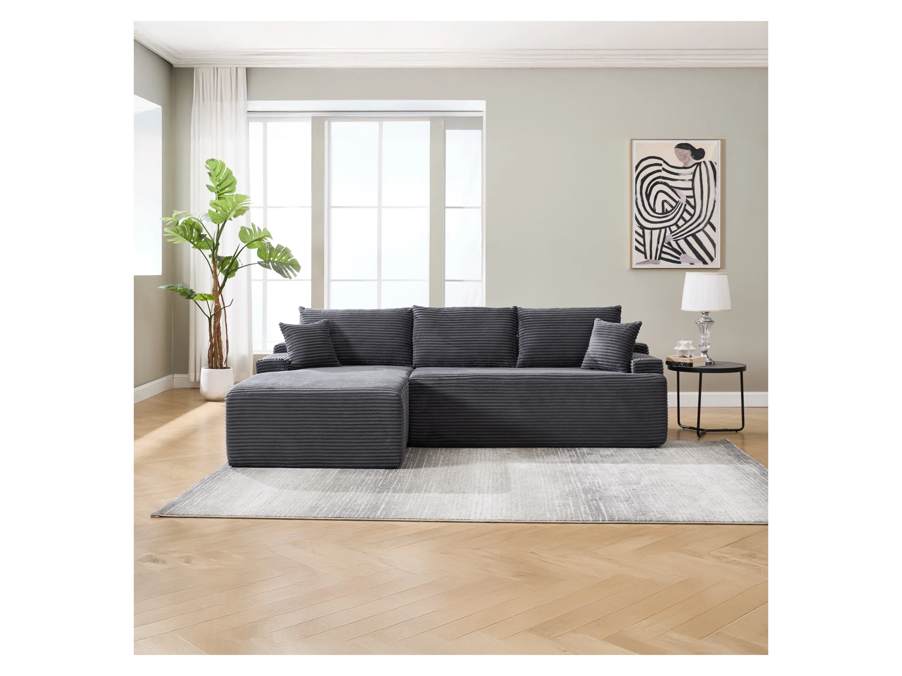 JUSKYS Sofa Coredo (Ottomane links, Cord dunkelgrau) – Bild 2 von 4