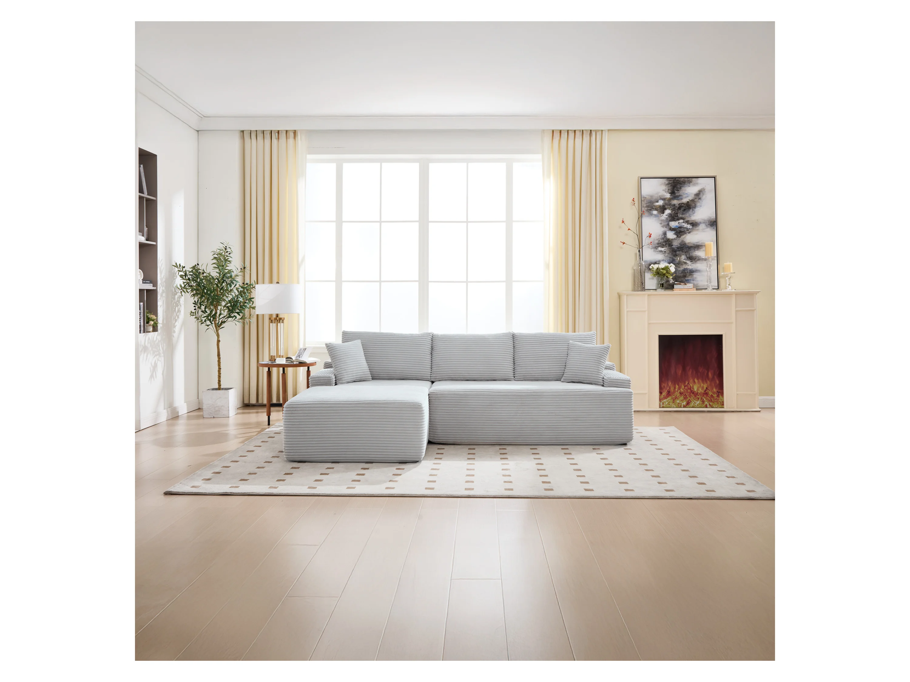 JUSKYS Sofa Coredo (Ottomane links, Cord Hellgrau) – Bild 2 von 4