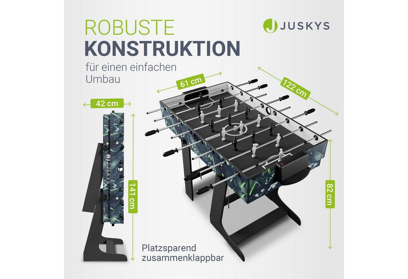 Juskys Spieltisch Ballzauber, klappbar mit Tischtennis, Kicker, Billard, Hockey & Basketball – Bild 3 von 5