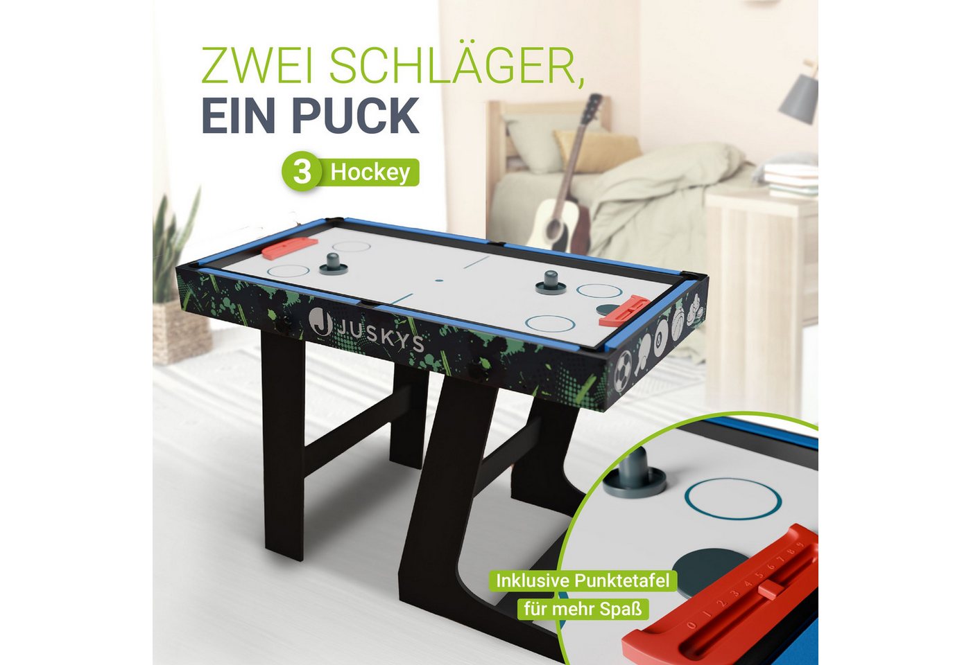 Juskys Spieltisch Ballzauber, klappbar mit Tischtennis, Kicker, Billard, Hockey & Basketball – Bild 5 von 5