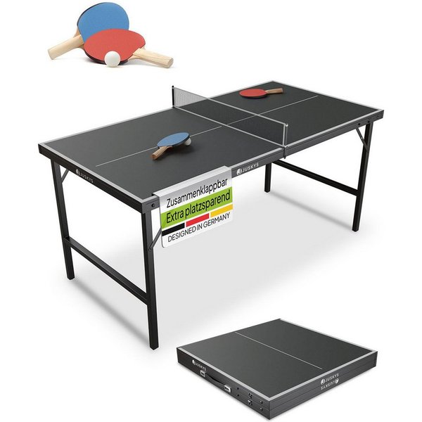 Juskys Spieltisch Flexi, Mini-Tischtennisplatte, Tisch klappbar, Set inklusive Zubehör