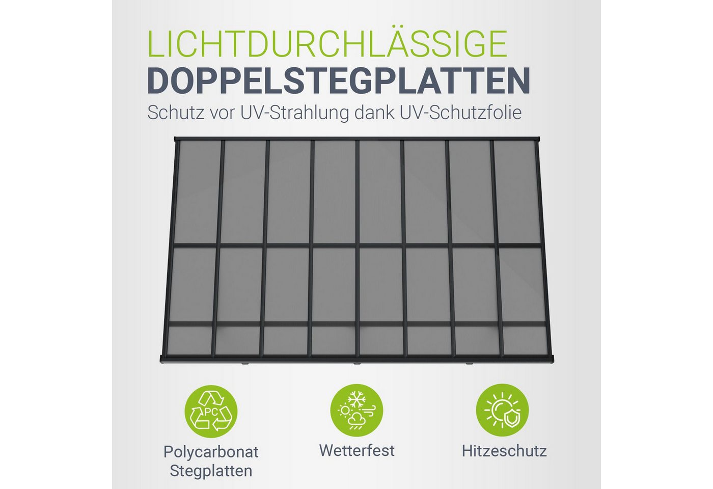 Juskys Terrassendach Borneo, BxT: 495x303 cm, 5x3 m, Regen- und Sonnenschutz, lichtdurchlässig, UV-Schutzfolie – Bild 4 von 5