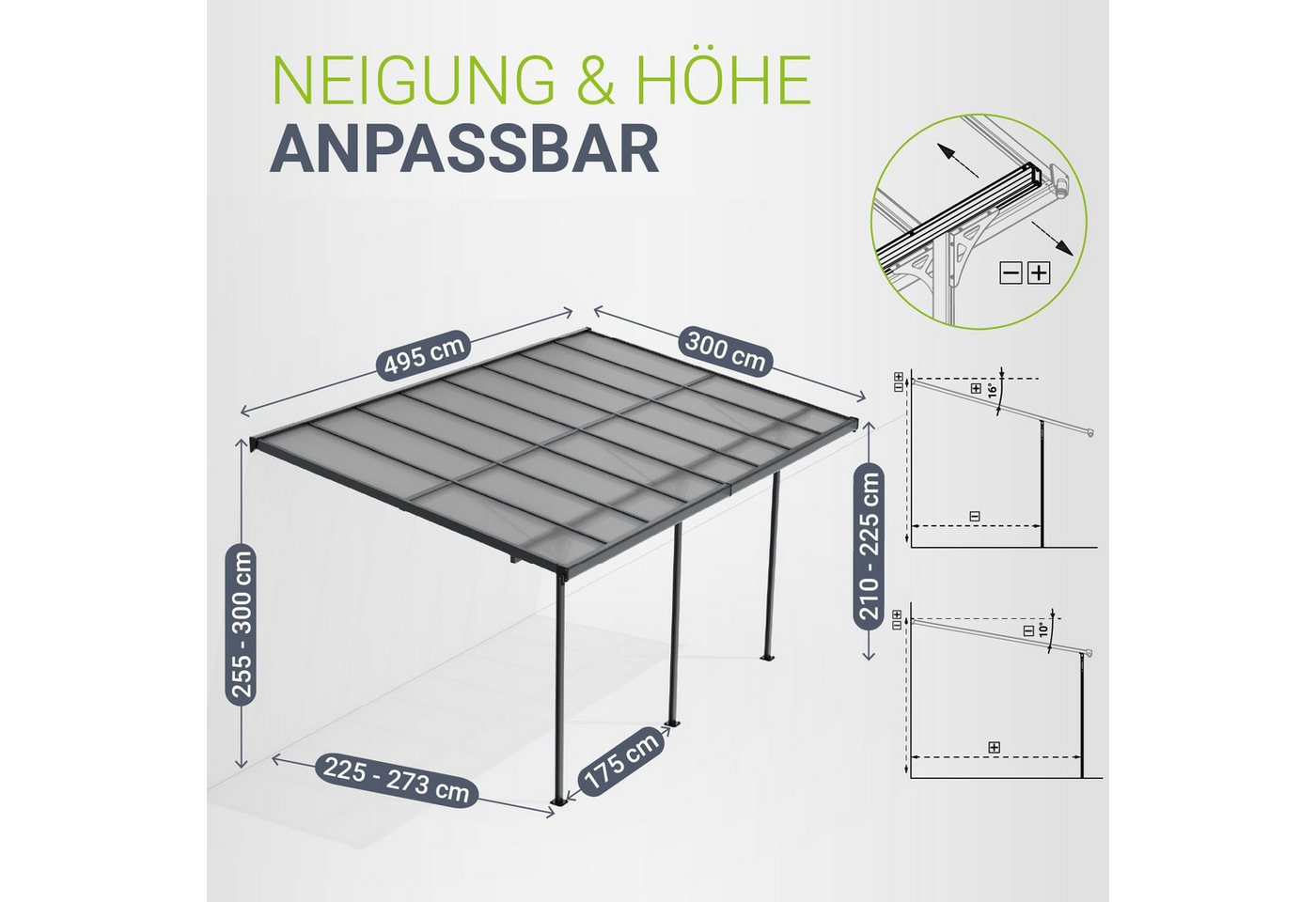 Juskys Terrassendach Borneo, BxT: 495x303 cm, 5x3 m, Regen- und Sonnenschutz, lichtdurchlässig, UV-Schutzfolie – Bild 5 von 5