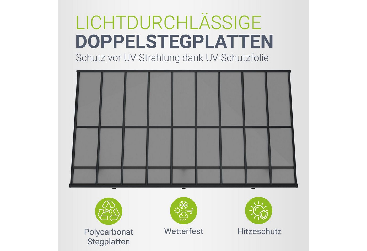 Juskys Terrassendach Borneo, BxT: 556x300 cm, 5,5x3 m, Regen- und Sonnenschutz, lichtdurchlässig, UV-Schutzfolie – Bild 4 von 5