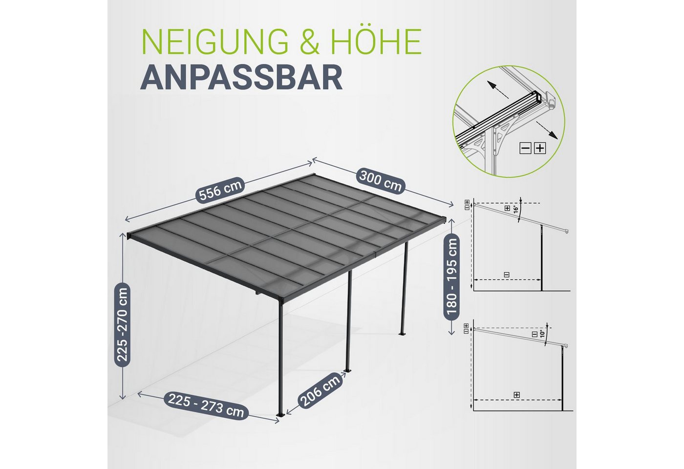 Juskys Terrassendach Borneo, BxT: 556x300 cm, 5,5x3 m, Regen- und Sonnenschutz, lichtdurchlässig, UV-Schutzfolie – Bild 5 von 5