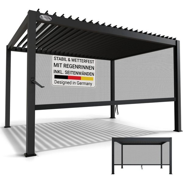 Juskys Terrassendach Tahiti, BxT: 300x400 cm, Lamellendach, Pergola für Garten, inkl. Seitenwand 4m