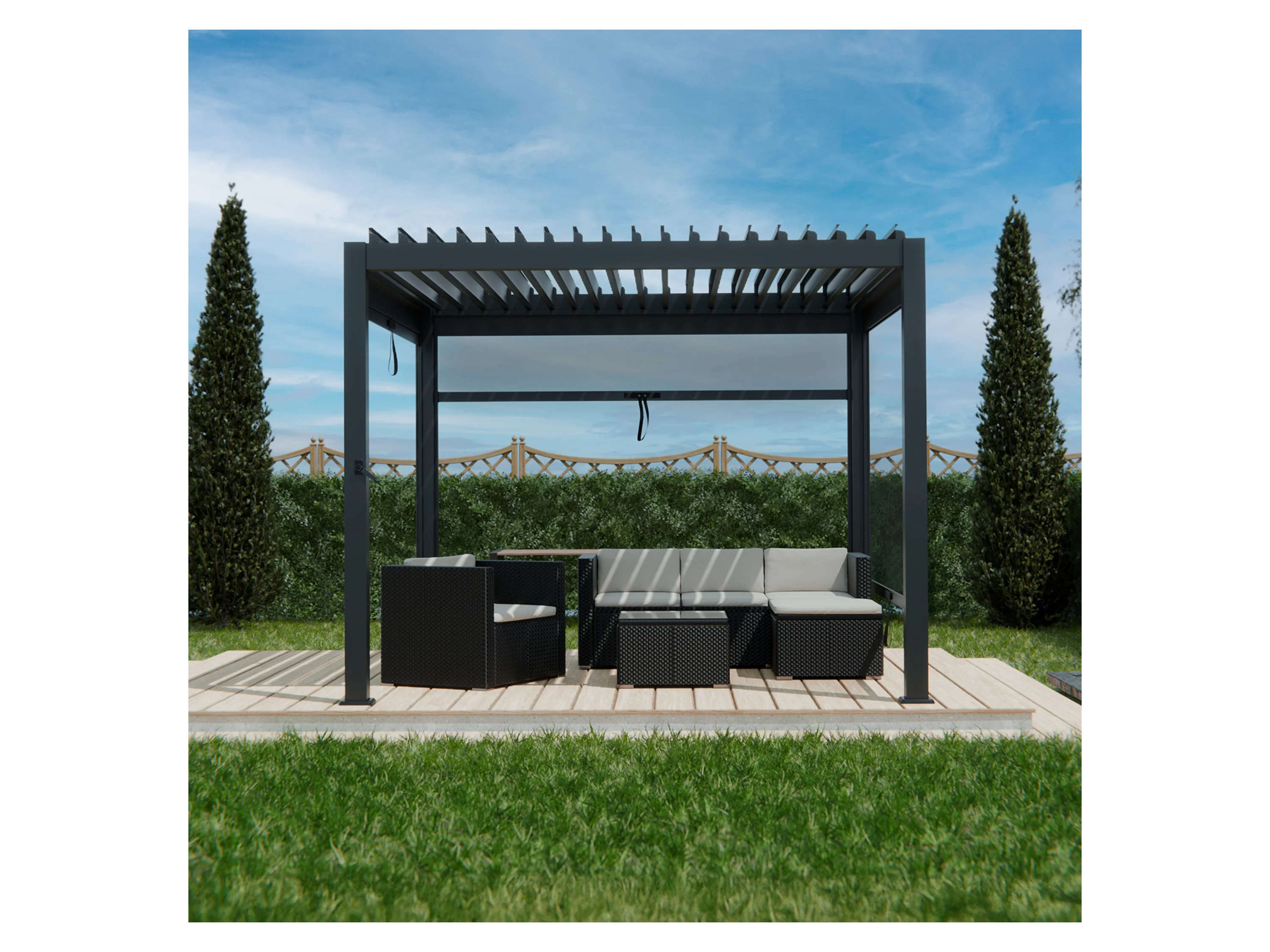 Juskys Terrassendach Tahiti, BxT: 300x300 cm, Lamellendach, Pergola für Garten, Terrasse, stabil & wetterfest – Bild 2 von 4