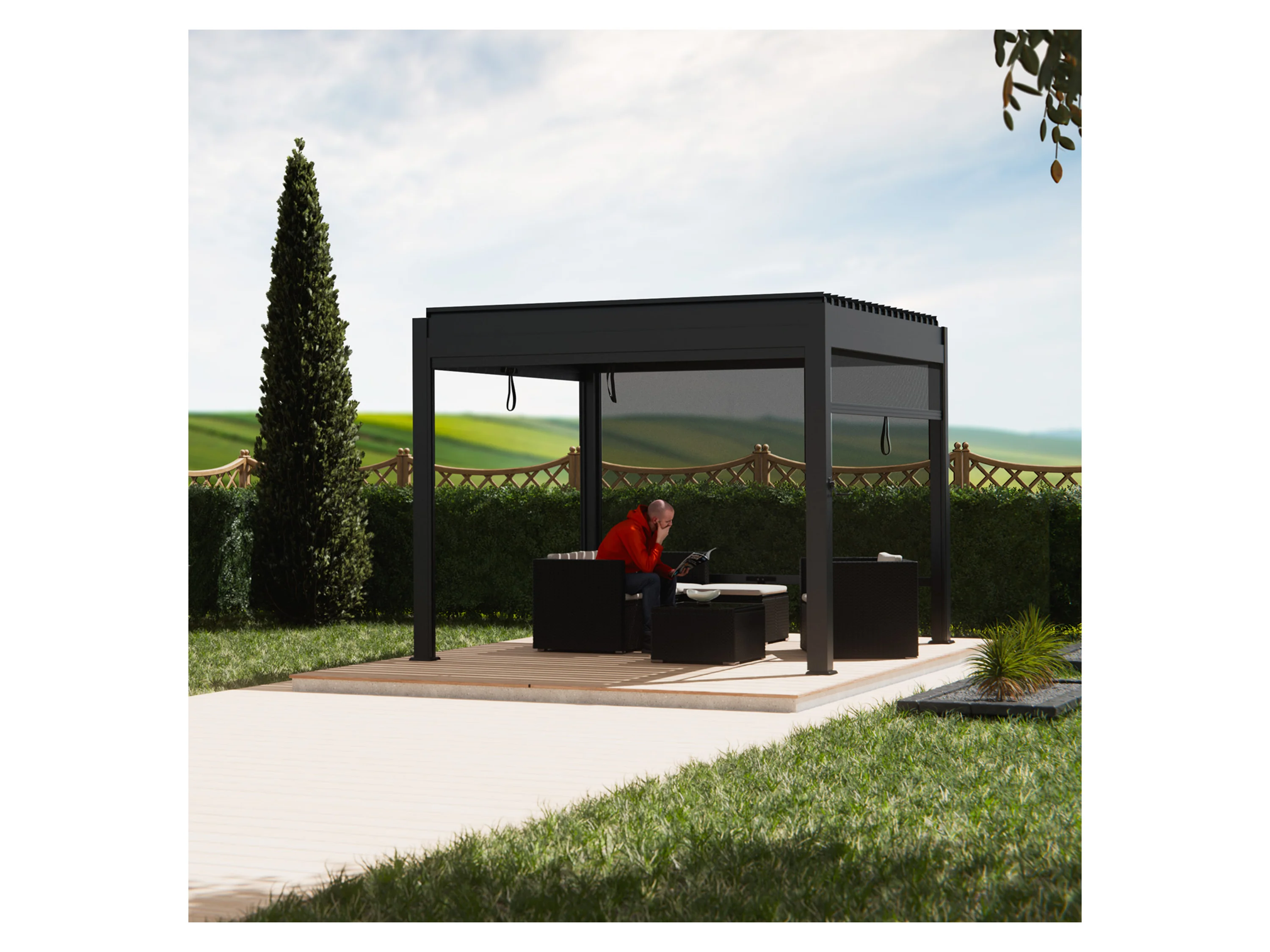 Juskys Terrassendach Tahiti, BxT: 300x300 cm, Lamellendach, Pergola für Garten, Terrasse, stabil & wetterfest – Bild 3 von 4