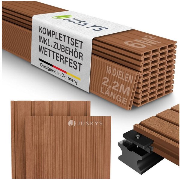Juskys Terrassendielen, 6 m², BxL: je 14.6x220 cm, (18-St., 6 m), 6m², Witterungsbeständig, Raue Oberfläche, 330 kg/m² belastbar