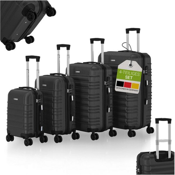 Juskys Trolleyset Rom, 4 Rollen, (4 tlg., 4-teilig), 4 Koffer, 360° Rollen, robuste Hartschale, mit Zahlenschloss