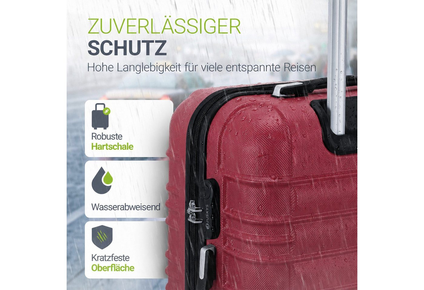 Juskys Trolleyset Rom, 4 Rollen, (3 tlg., 3-teilig), Aluminium, Rollen, Innenfutter, Ergonomische Griffe, 3er Set – Bild 3 von 5
