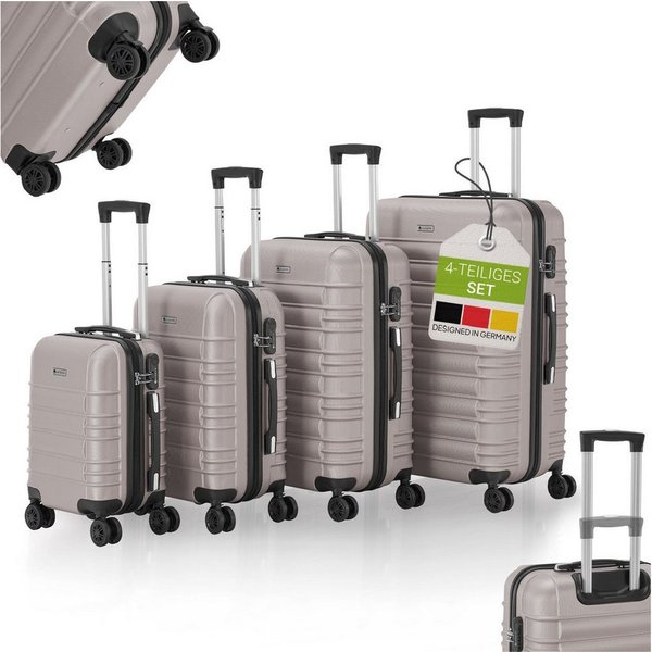 Juskys Trolleyset Rom, 4 Rollen, (4 tlg., 4-teilig), 4 Koffer, 360° Rollen, robuste Hartschale, mit Zahlenschloss