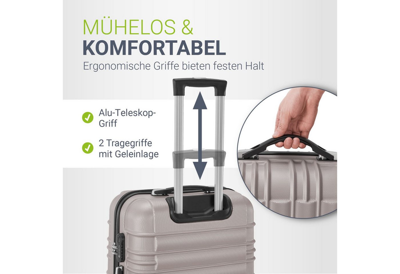 Juskys Trolleyset Rom, 4 Rollen, (4 tlg., 4-teilig), 4 Koffer, 360° Rollen, robuste Hartschale, mit Zahlenschloss – Bild 3 von 5
