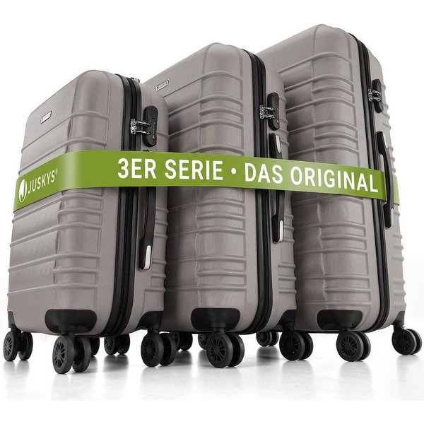 Juskys Trolleyset Rom, 4 Rollen, (3 tlg., 3-teilig), Aluminium, Rollen, Innenfutter, Ergonomische Griffe, 3er Set