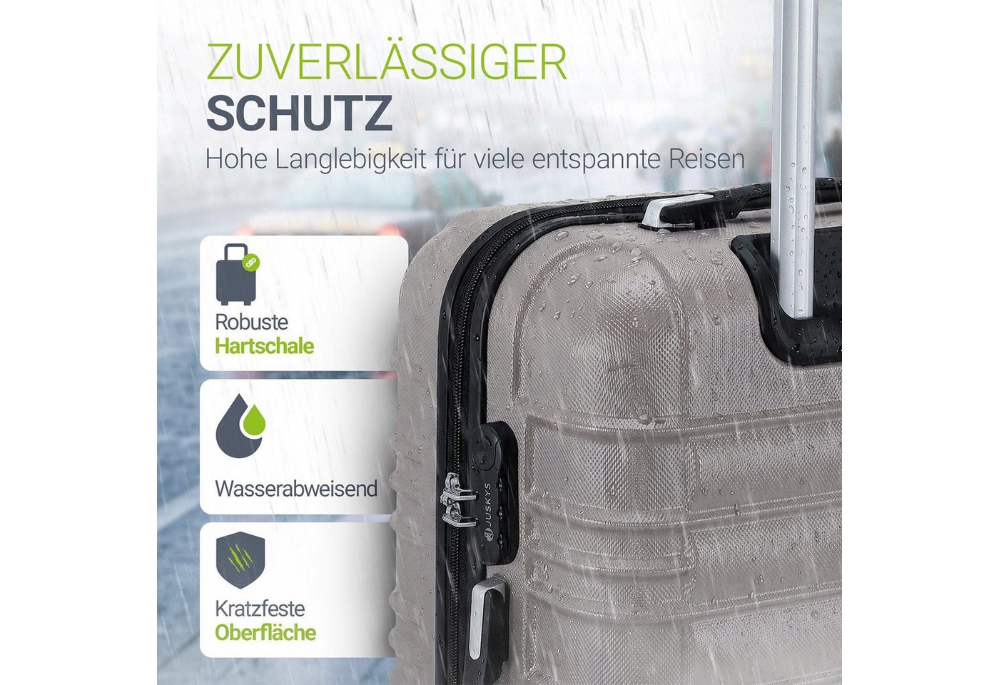 Juskys Trolleyset Rom, 4 Rollen, (3 tlg., 3-teilig), Aluminium, Rollen, Innenfutter, Ergonomische Griffe, 3er Set – Bild 3 von 5
