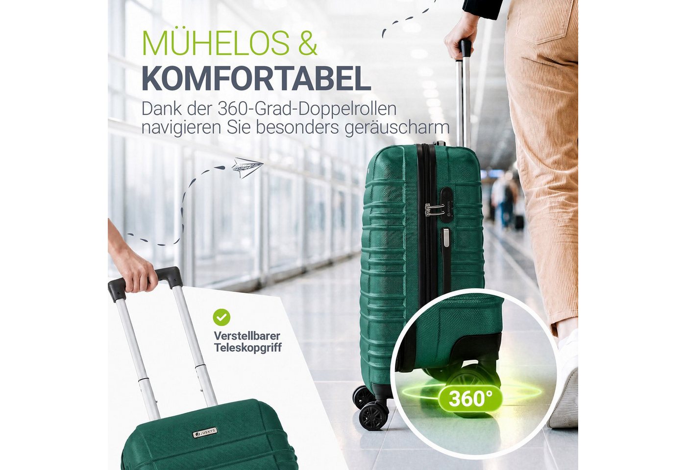 Juskys Trolleyset Rom, 4 Rollen, (3 tlg., 3-teilig), Aluminium, Rollen, Innenfutter, Ergonomische Griffe, 3er Set – Bild 4 von 5