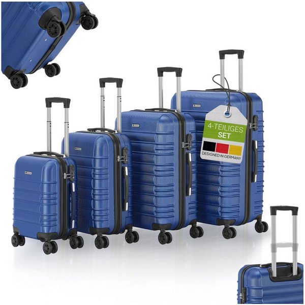 Juskys Trolleyset Rom, 4 Rollen, (4 tlg., 4-teilig), 4 Koffer, 360° Rollen, robuste Hartschale, mit Zahlenschloss