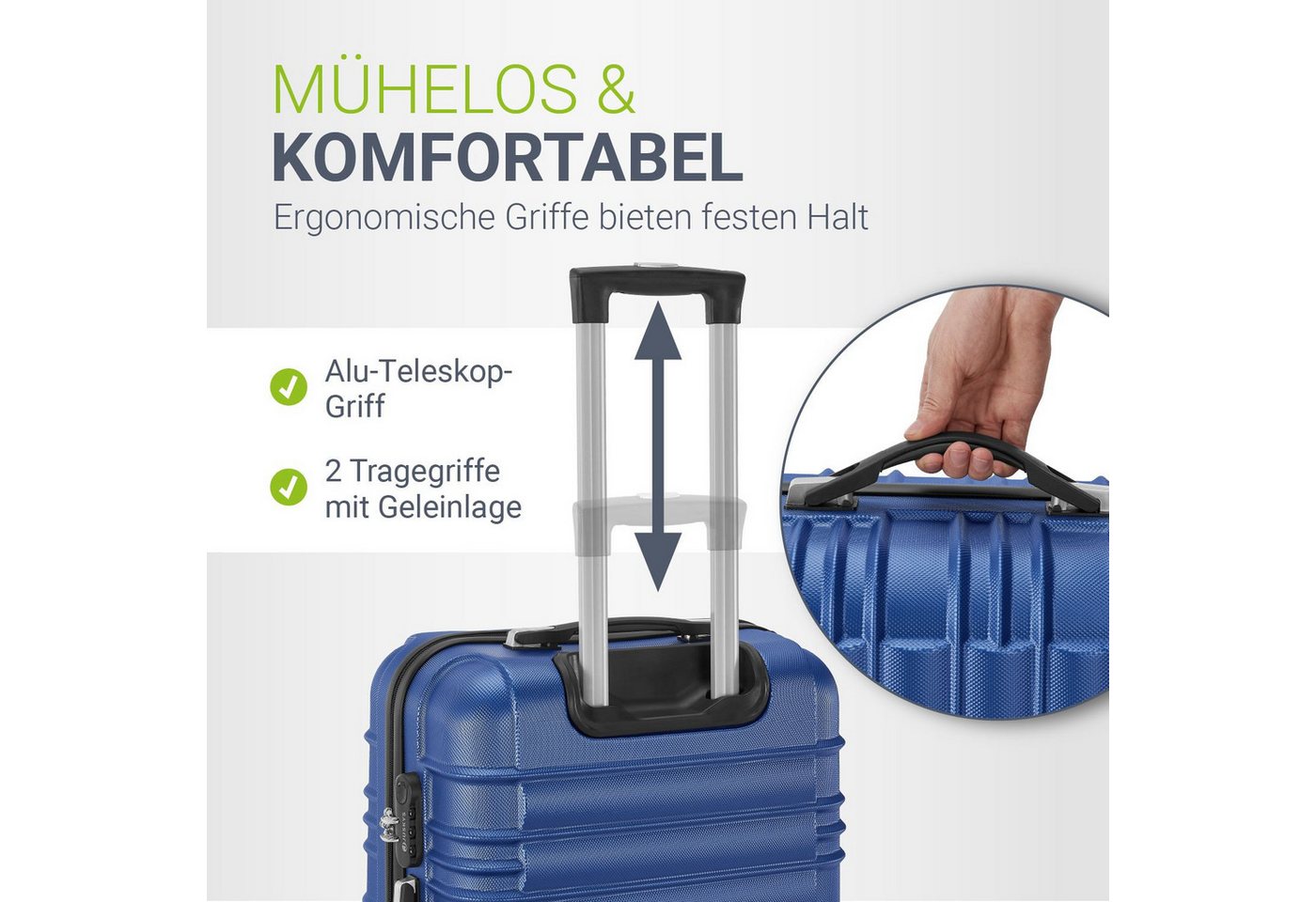 Juskys Trolleyset Rom, 4 Rollen, (4 tlg., 4-teilig), 4 Koffer, 360° Rollen, robuste Hartschale, mit Zahlenschloss – Bild 2 von 5