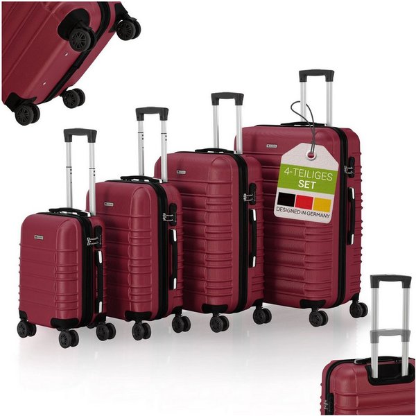 Juskys Trolleyset Rom, 4 Rollen, (4 tlg., 4-teilig), 4 Koffer, 360° Rollen, robuste Hartschale, mit Zahlenschloss