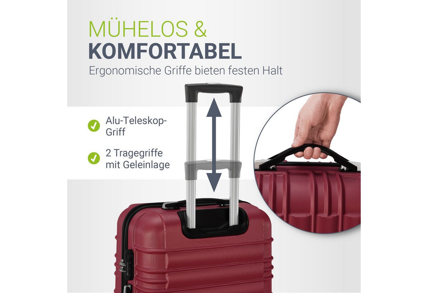 Juskys Trolleyset Rom, 4 Rollen, (4 tlg., 4-teilig), 4 Koffer, 360° Rollen, robuste Hartschale, mit Zahlenschloss – Bild 2 von 5