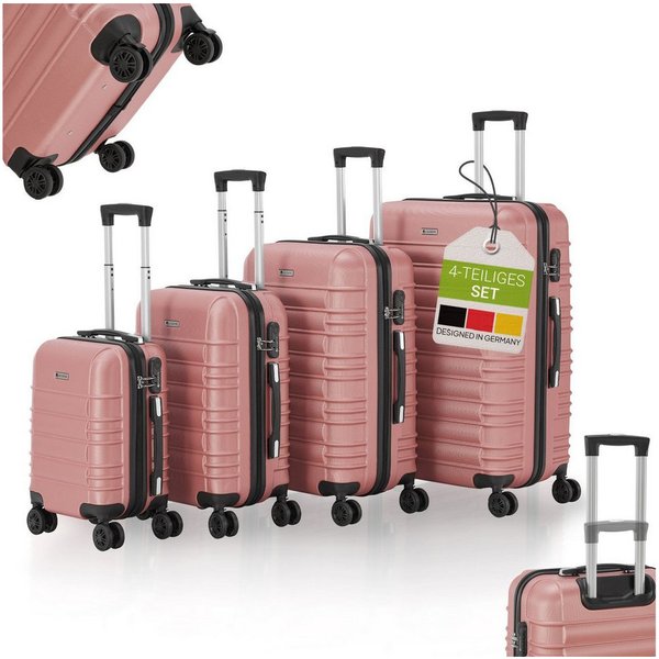 Juskys Trolleyset Rom, 4 Rollen, (4 tlg., 4-teilig), 4 Koffer, 360° Rollen, robuste Hartschale, mit Zahlenschloss