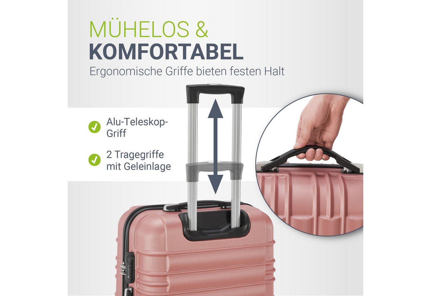Juskys Trolleyset Rom, 4 Rollen, (4 tlg., 4-teilig), 4 Koffer, 360° Rollen, robuste Hartschale, mit Zahlenschloss – Bild 2 von 5