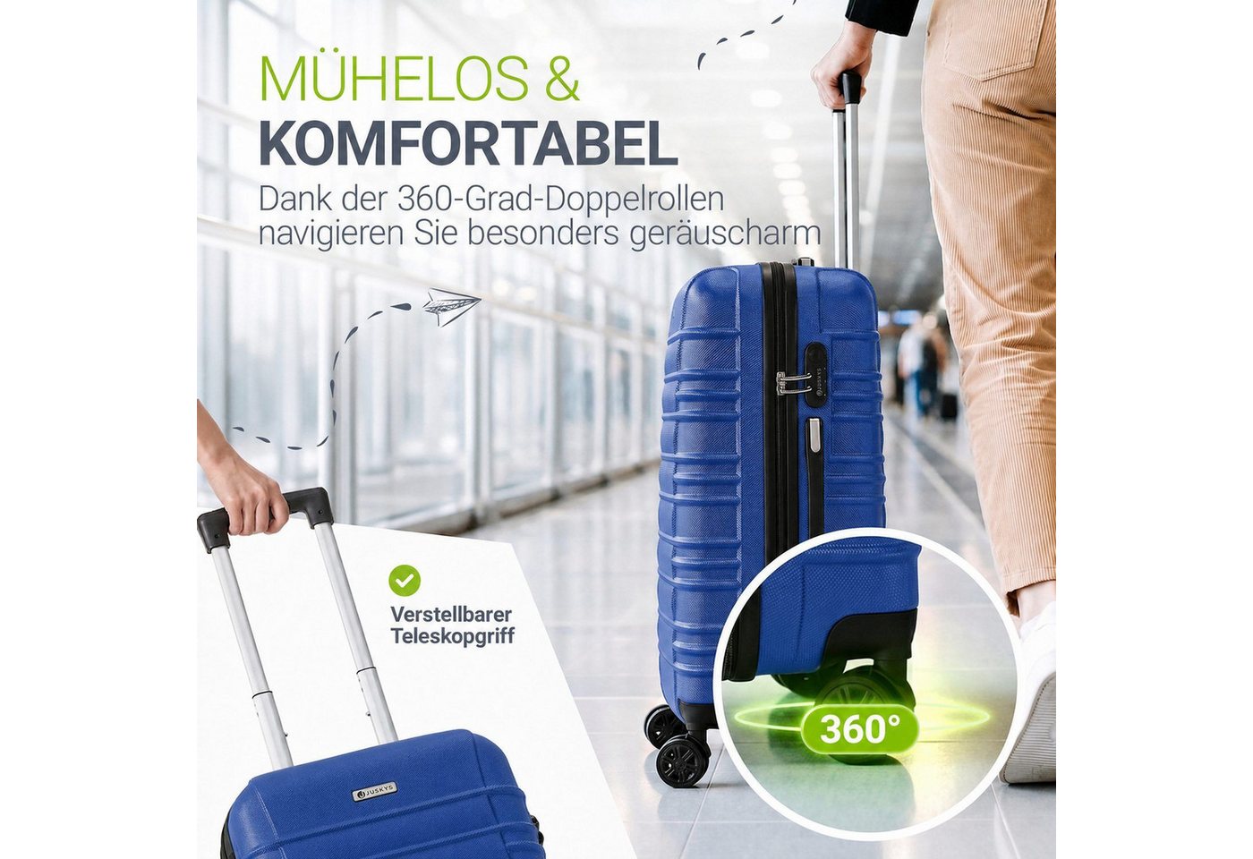 Juskys Trolleyset Rom, 4 Rollen, (3 tlg., 3-teilig), Aluminium, Rollen, Innenfutter, Ergonomische Griffe, 3er Set – Bild 4 von 5