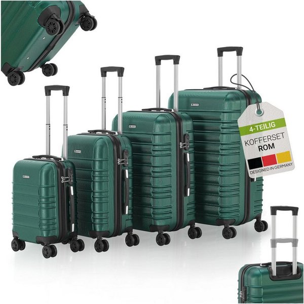 Juskys Trolleyset Rom, 4 Rollen, (4 tlg., 4-teilig), 4 Koffer, 360° Rollen, robuste Hartschale, mit Zahlenschloss