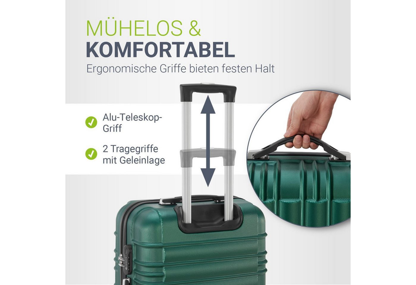 Juskys Trolleyset Rom, 4 Rollen, (4 tlg., 4-teilig), 4 Koffer, 360° Rollen, robuste Hartschale, mit Zahlenschloss – Bild 3 von 5