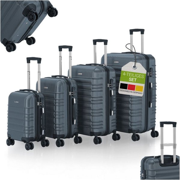 Juskys Trolleyset Rom, 4 Rollen, (4 tlg., 4-teilig), 4 Koffer, 360° Rollen, robuste Hartschale, mit Zahlenschloss