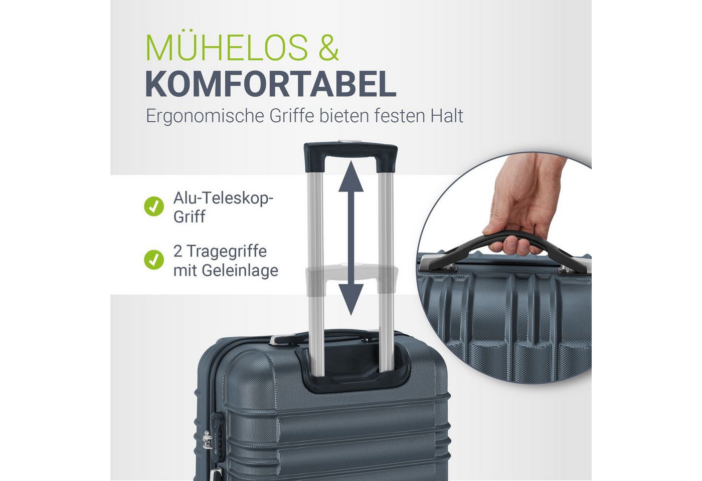 Juskys Trolleyset Rom, 4 Rollen, (4 tlg., 4-teilig), 4 Koffer, 360° Rollen, robuste Hartschale, mit Zahlenschloss – Bild 3 von 5
