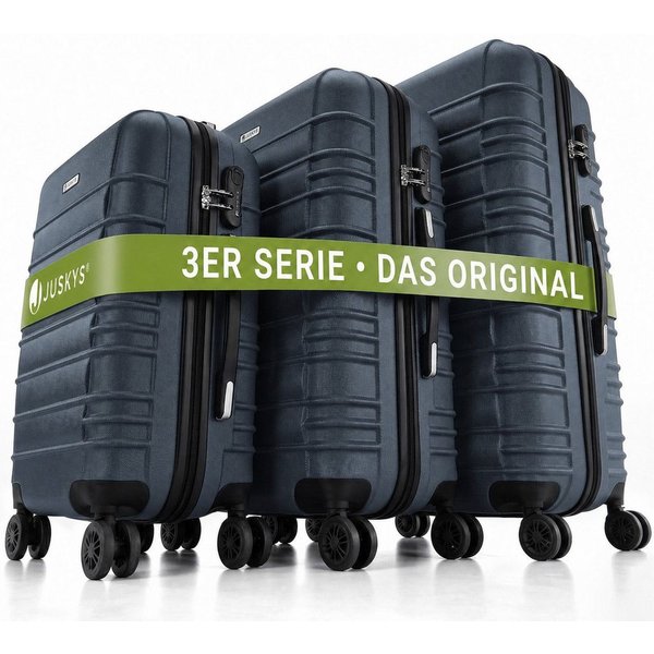 Juskys Trolleyset Rom, 4 Rollen, (3 tlg., 3-teilig), 3 Koffer, 360° Rollen, robuste Hartschale, mit Zahlenschloss
