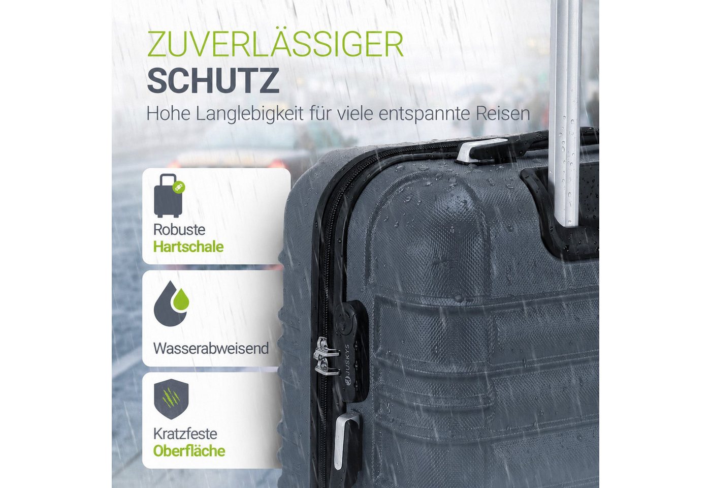 Juskys Trolleyset Rom, 4 Rollen, (3 tlg., 3-teilig), 3 Koffer, 360° Rollen, robuste Hartschale, mit Zahlenschloss – Bild 3 von 5
