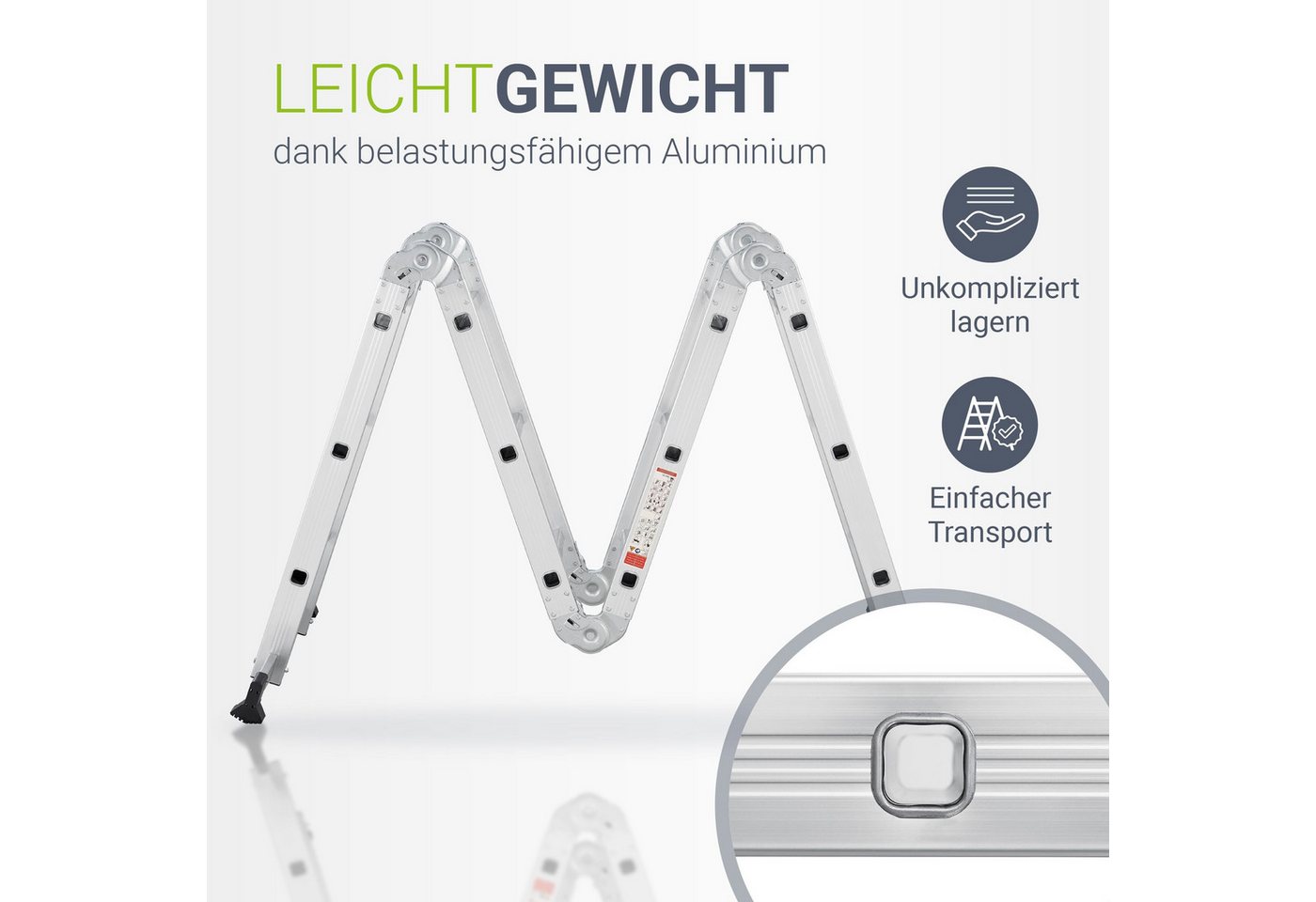 Juskys Vielzweckleiter Multifunktionsleiter, gummierte Standfüße, Gelenksystem, rutschfeste Trittfläche – Bild 4 von 5