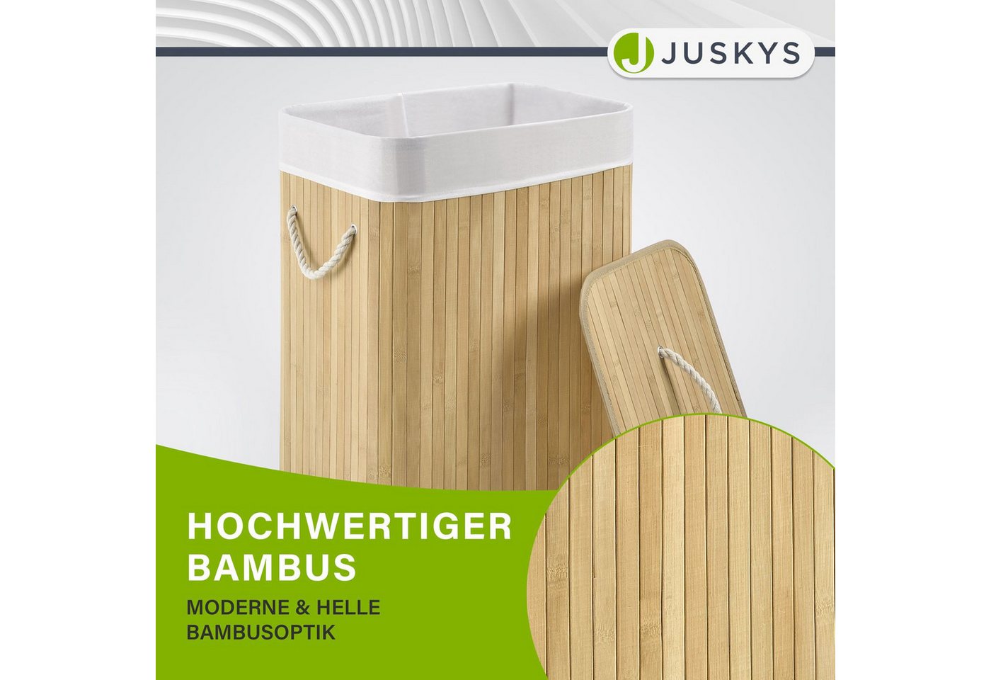 Juskys Wäschekorb Curly, 72 l, mit Tragegriffe, Deckel, Wäschesack waschbar, platzsparend – Bild 5 von 5