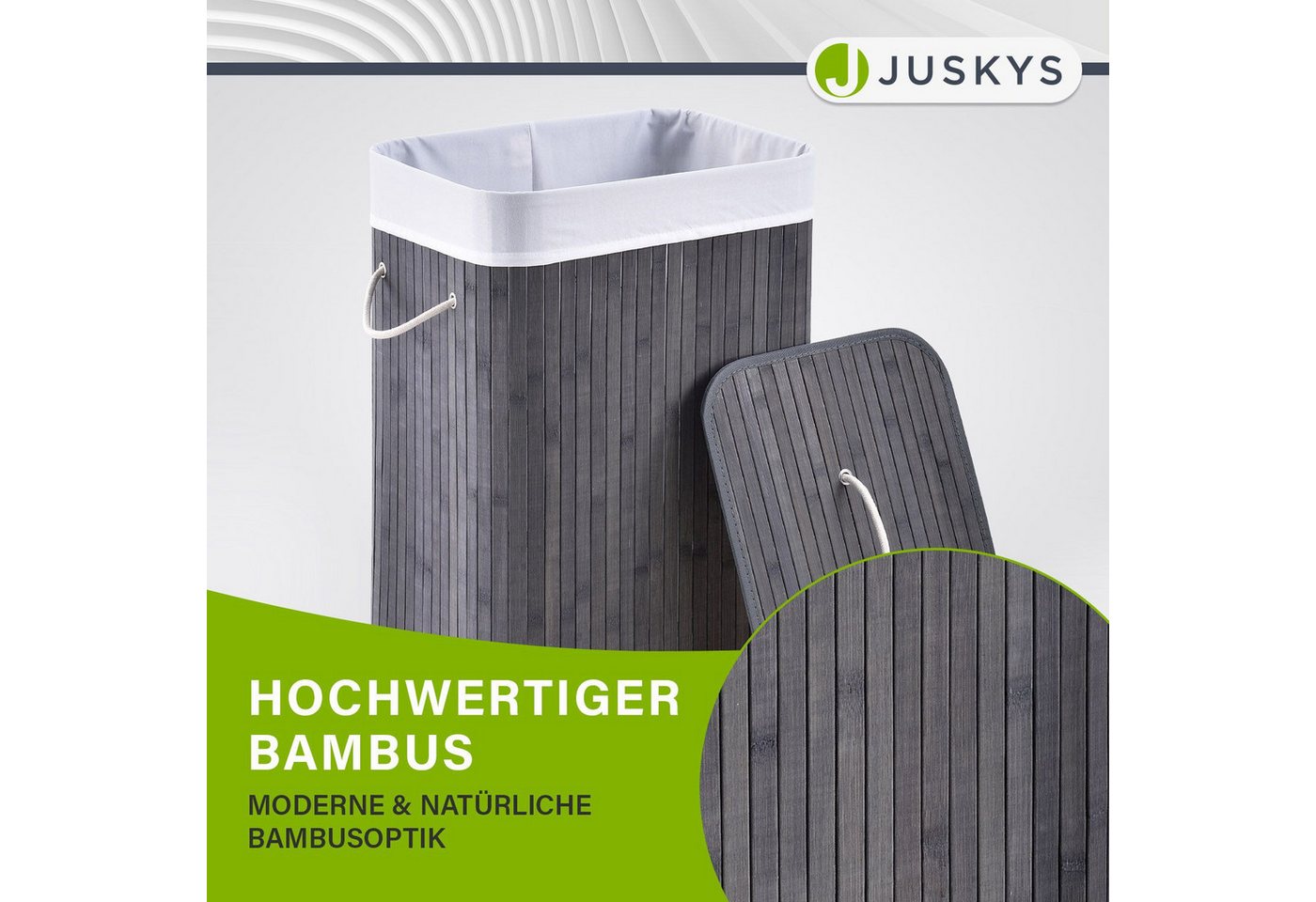 Juskys Wäschekorb Curly 72 L, 72 l, mit Tragegriffe, Deckel, Wäschesack waschbar, platzsparend – Bild 5 von 5