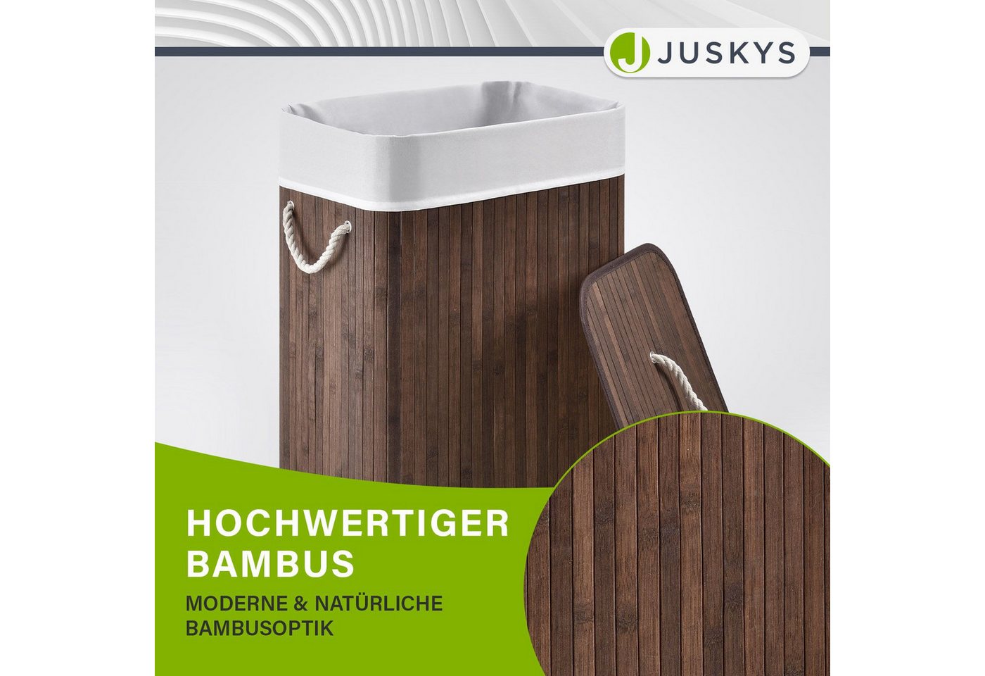 Juskys Wäschekorb Curly 72 L, 72 l, mit Tragegriffe, Deckel, Wäschesack waschbar, platzsparend – Bild 5 von 5