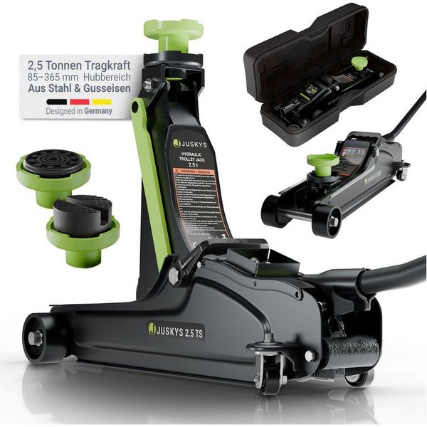 Juskys Wagenheber, max. Hubhöhe: 39 cm, bis 2,5 t, mit Zubehör & Handschuhen, Hubbereich bis 390mm, für Autos