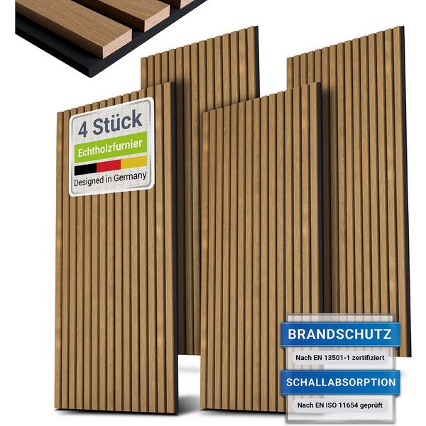 Juskys Wandpaneel, BxL: 60x120 cm, Schallabsorbierend, moderner Holzoptik, hall- und lärmreduzierend