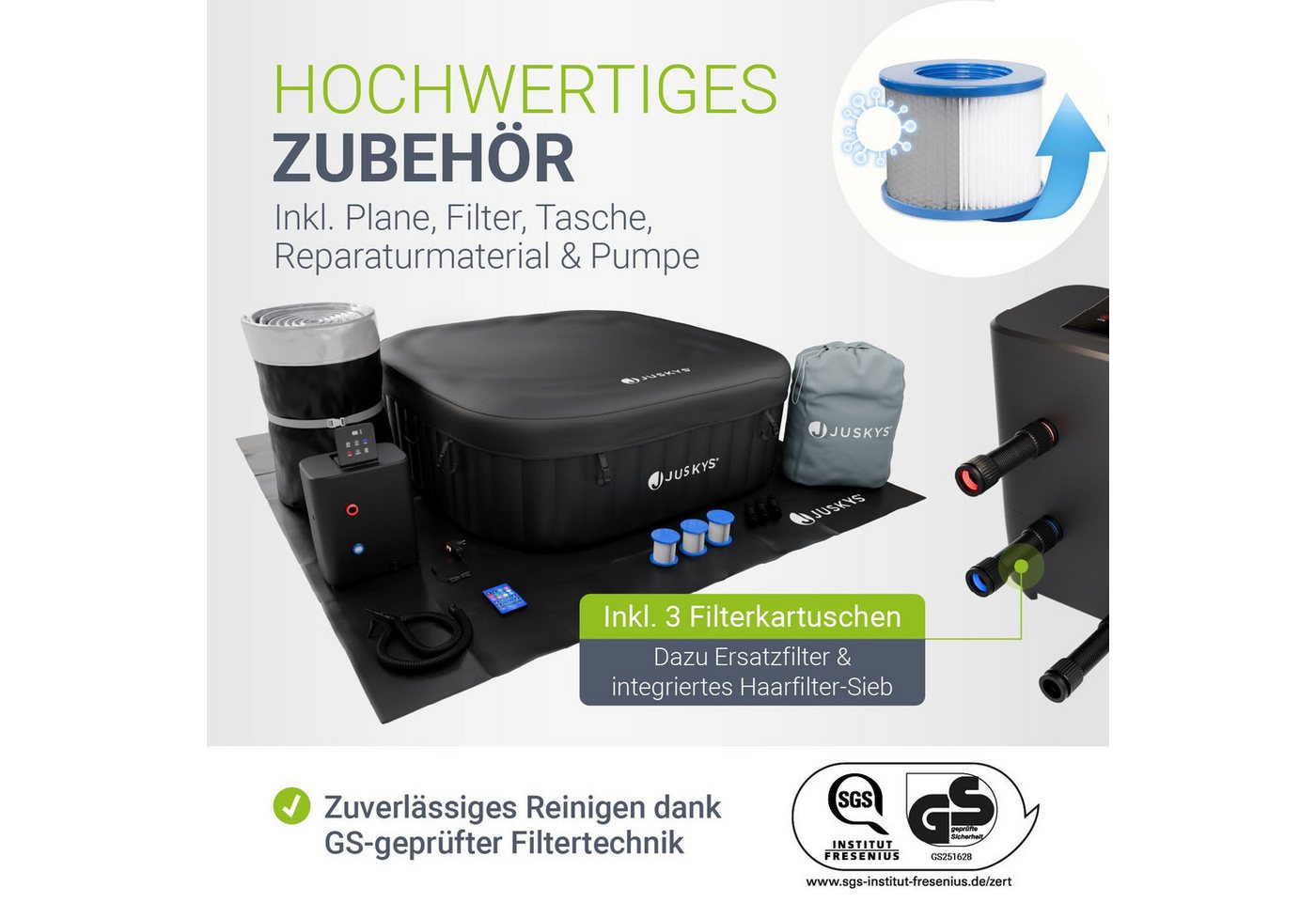 Juskys Whirlpool SpaLuxe, Aufblasbar, (1-tlg), 130 Sprudeldüsen, Inkl. Pumpe und Zubehör, 2400W Heizleistung – Bild 3 von 5