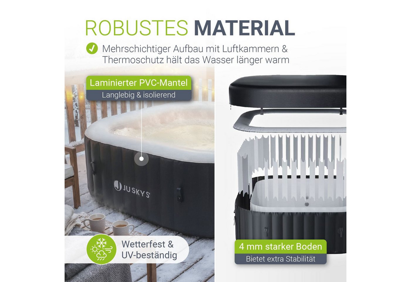 Juskys Whirlpool SpaLuxe, Aufblasbar, (1-tlg), 130 Sprudeldüsen, Inkl. Pumpe und Zubehör, 2400W Heizleistung – Bild 4 von 5