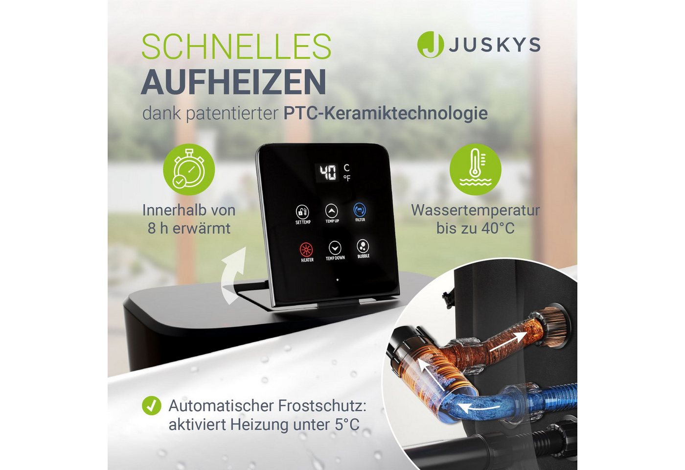 Juskys Whirlpool SpaLuxe, Aufblasbar, (1-tlg), 130 Sprudeldüsen, Inkl. Pumpe und Zubehör, 2400W Heizleistung – Bild 5 von 5