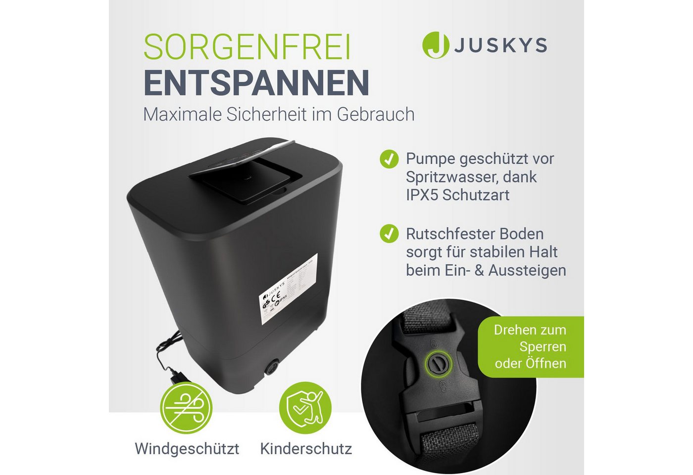 Juskys Whirlpool SpaLuxe, Aufblasbar, (1-tlg), 130 Sprudeldüsen, Inkl. Pumpe und Zubehör, LED-Beleuchtung – Bild 2 von 5